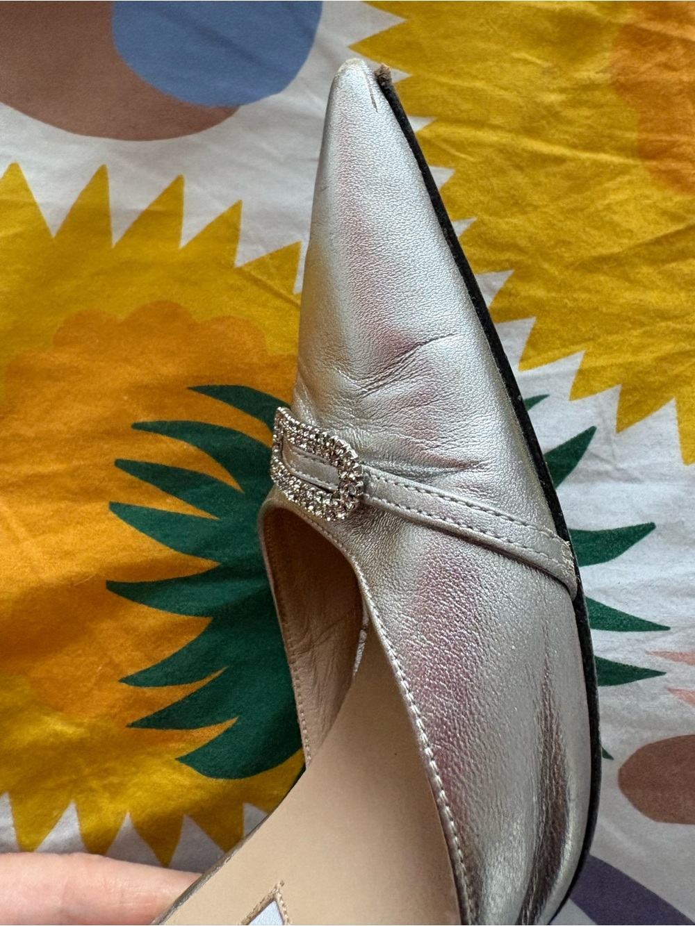 Manolo Blahnik Trolopado Silver Nappa Leather D'Orsay Pumps with Crystal Buckle. - Picture 14 of 15